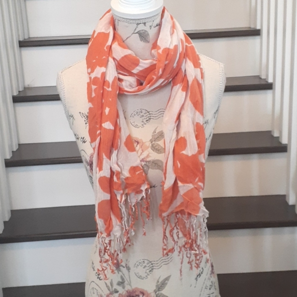 + Gap tropical orange and white long fringed Scarf